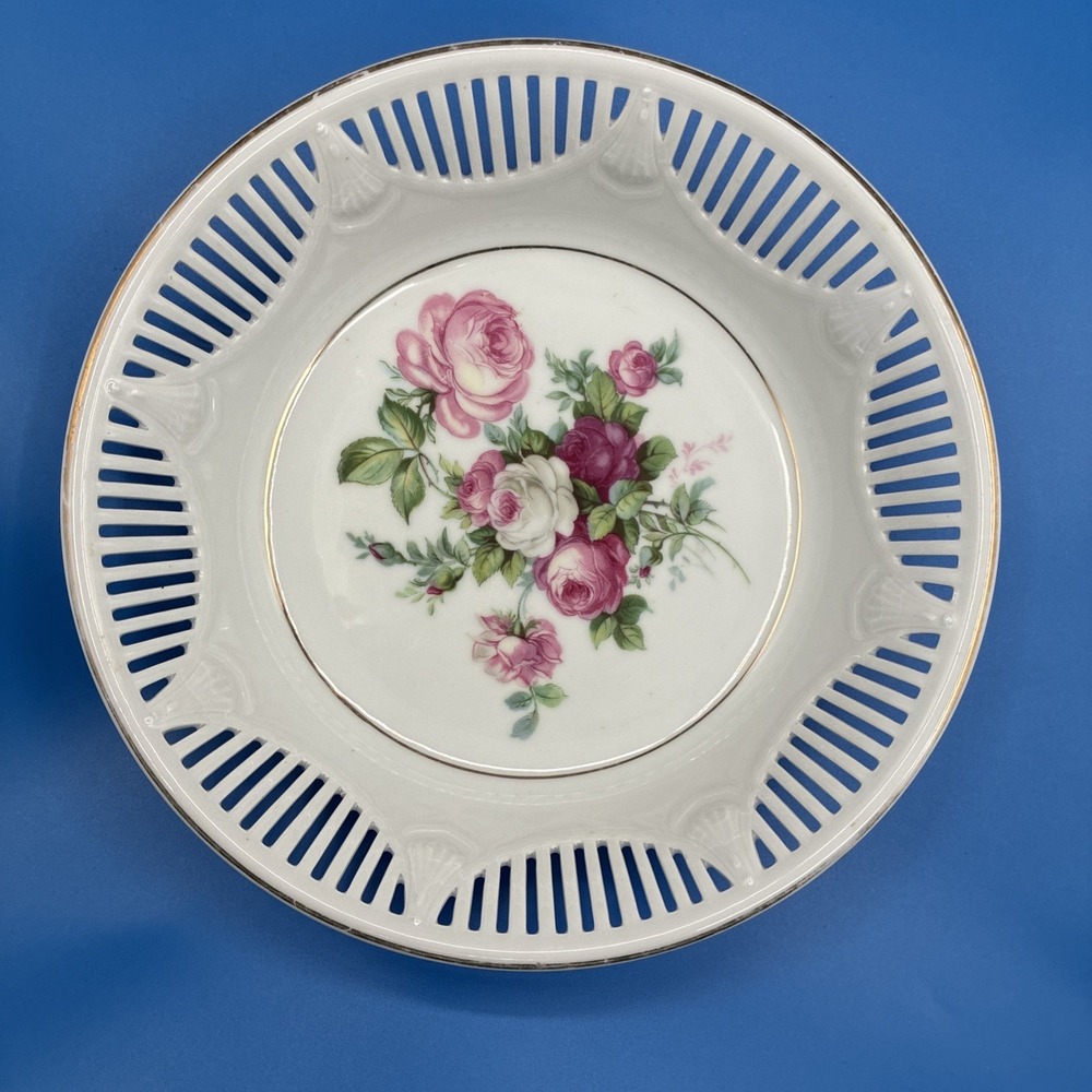 Schumann Bavaria Serving Fruit Round Floral Bowl Reticulated 10"